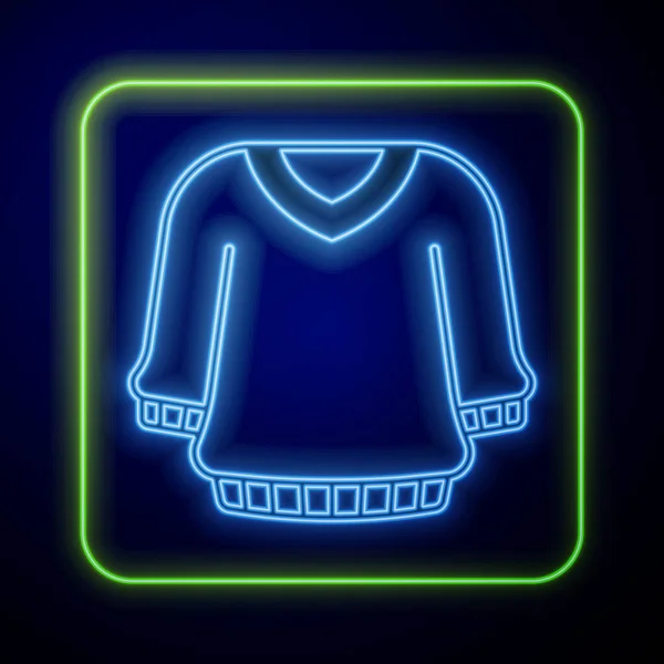 Świecąca Neonowa Ikona Swetra Odizolowana Niebieskim Tle Ikona Pulowera Znak — Wektor stockowy