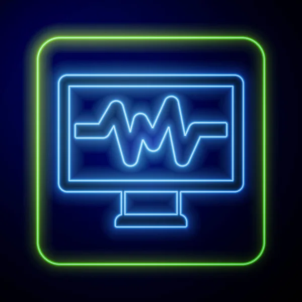 Glowing Neon Computer Monitor Cardiogram Icon Isolated Blue Background Monitoring — Image vectorielle