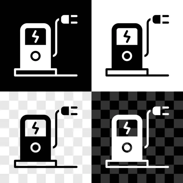 Set Elektroauto Ladestation Symbol Isoliert Auf Schwarz Weißem Transparentem Hintergrund — Stockvektor