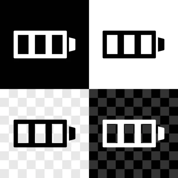 Set Batterij Laadniveau Indicator Pictogram Geïsoleerd Zwart Wit Transparante Achtergrond — Stockvector