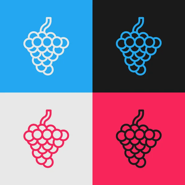 流行艺术线葡萄水果图标孤立的颜色背景 — 图库矢量图片
