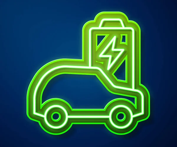 ネオンラインの輝き青色の背景に隔離された電気自動車と電気ケーブルプラグ充電アイコン 再生可能エネルギー技術 ベクトル — ストックベクタ