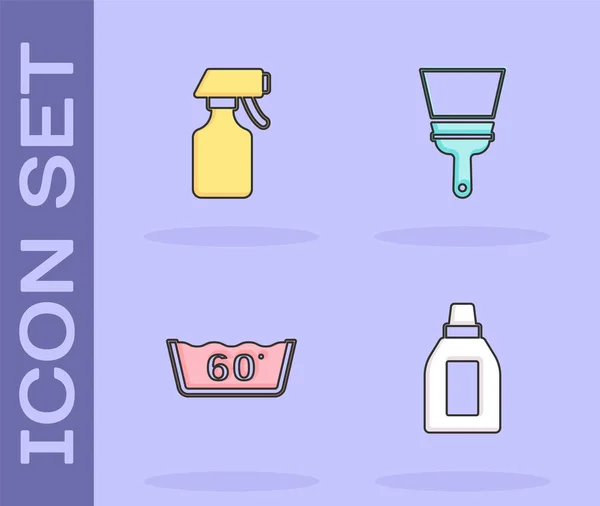 Set Flasche Für Reinigungsmittel Wasser Sprühflasche Temperatur Waschen Und Gummireiniger — Stockvektor