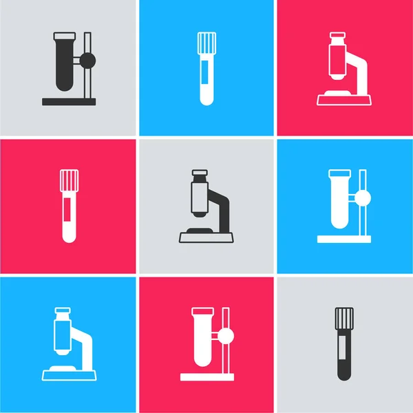 Set Test Tube Flask Stand Microscope Icon Vector — Stock Vector