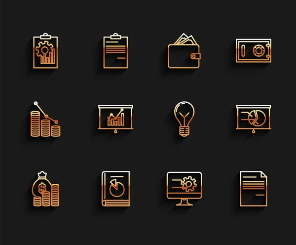 Установка Линии Деньги Мешок Монета Руководство Пользователя Буфер Обмена Графиком — стоковый вектор