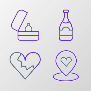 Şampanyayla alyans ikonunun yerini kalp kırıklığıyla belirle ya da boşan. Vektör.