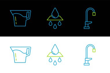 Musluk sürahisi bardağını suyla doldurun ve temiz su ikonunu geri dönüştürün. Vektör.