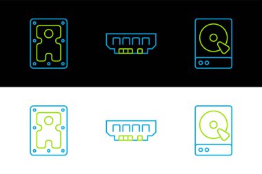 HDD ve RAM rastgele erişim belleği simgesini ayarla. Vektör.