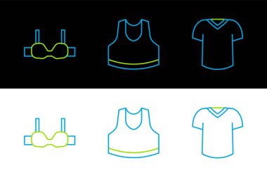 Çizgili tişört sütyen ve atlet simgesini ayarla. Vektör.