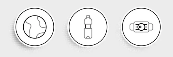 Установить Линию Медицинская Защитная Маска Земной Шар Бутылка Воды Икона — стоковый вектор
