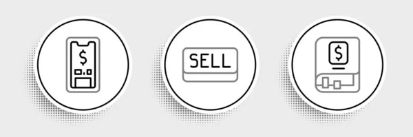 Set Line Pénzügyi Könyv Mobil Dollár Eladás Gomb Ikon Vektor — Stock Vector
