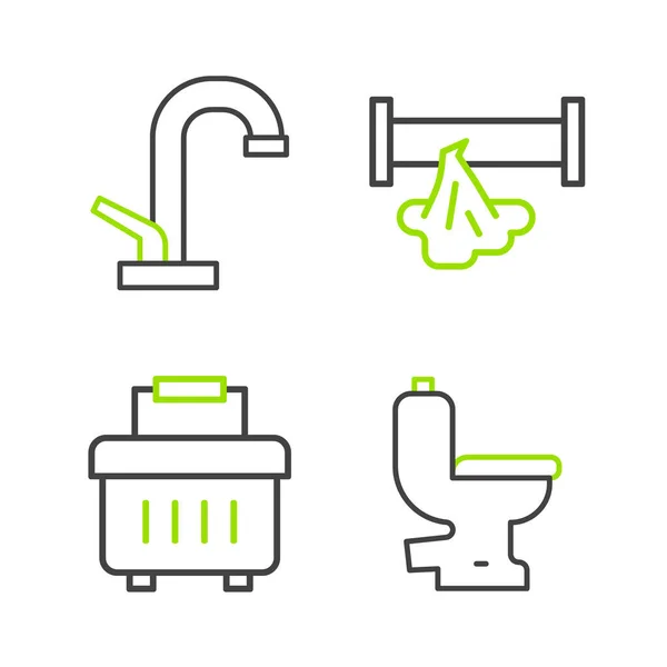 Set Line Toilettenschüssel Werkzeugkasten Gebrochenes Rohr Und Wasserhahn Symbol Vektor — Stockvektor