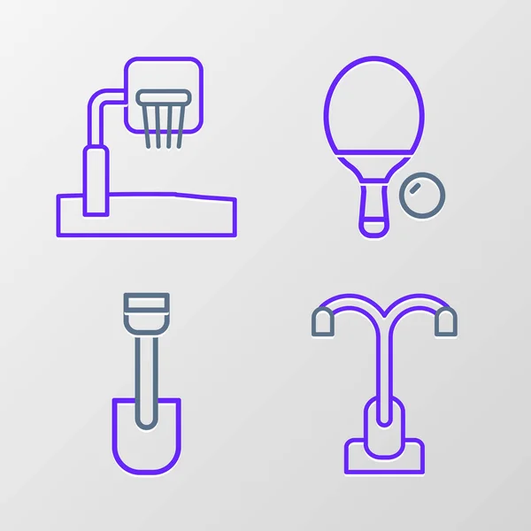 Set Line Pouliční Světlo Shovel Hračka Raketa Míč Basketbal Backboard — Stockový vektor