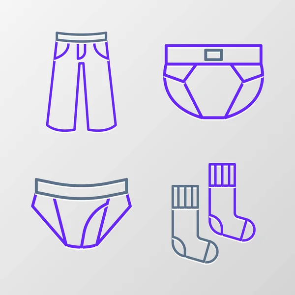 Set Line Socks Men Underpants Pants Icon Vector — Stock Vector