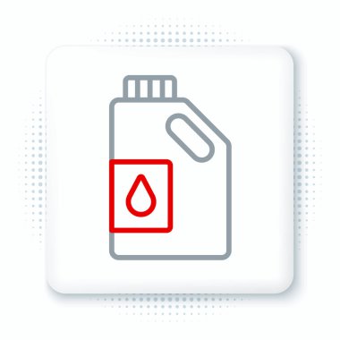 Motor makine yağı simgesi için çizgi kutusu beyaz arkaplanda izole edildi. Benzin bidonu. Yağ değiştirme ve onarım servisi. Motor yağı işareti. Renkli taslak konsepti. Vektör