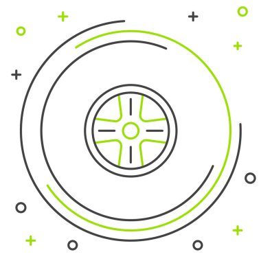 Beyaz arka planda izole edilmiş bir araba simgesi için hat alçı tekerleği. Renkli taslak konsepti. Vektör