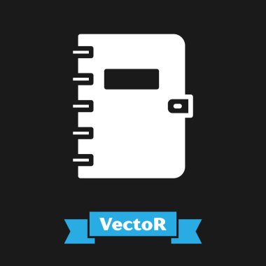 White Notebook icon isolated on black background. Spiral notepad icon. School notebook. Writing pad. Diary for school.  Vector.