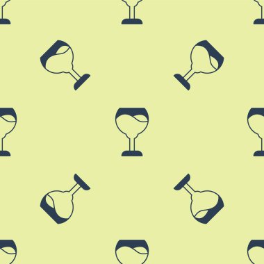 Mavi şarap ikonu, sarı arka planda kusursuz desen izole etti. Şarap kadehi işareti. Vektör.