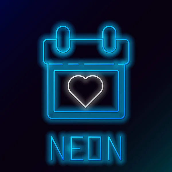 Zářící Neonový Řádek Kalendář Ikonou Srdce Izolované Černém Pozadí Valentýn — Stockový vektor