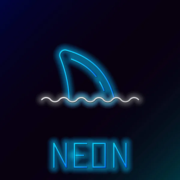 Okyanus Dalgası Ikonunda Parlayan Neon Hattı Köpekbalığı Yüzgeci Siyah Arkaplanda — Stok Vektör