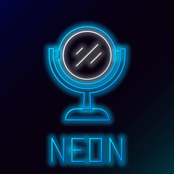 Gloeiende Neon Lijn Hand Spiegel Pictogram Geïsoleerd Zwarte Achtergrond Kleurrijk — Stockvector