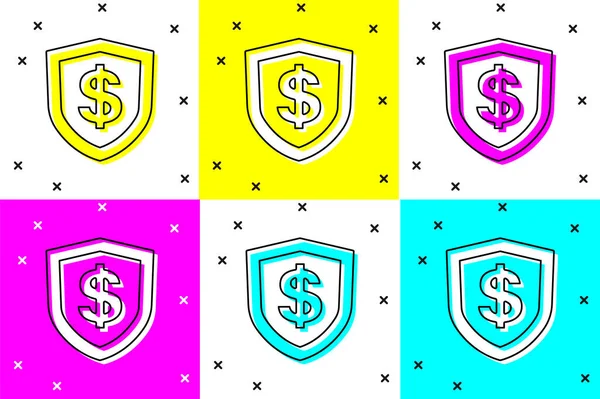 Set Shield Dollar Symbol Icon Isolated Color Background Security Shield — Stock vektor