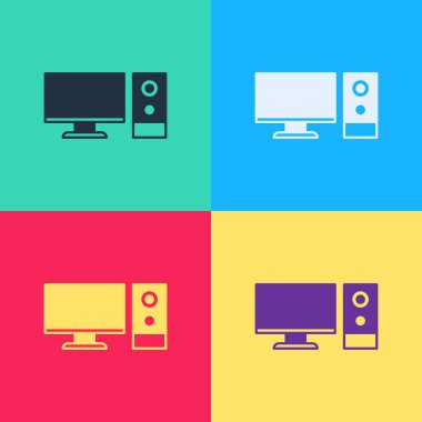 Pop Art Bilgisayar monitörü simgesi renk arkaplanında izole edildi. Bilgisayar bileşeni işareti. Vektör