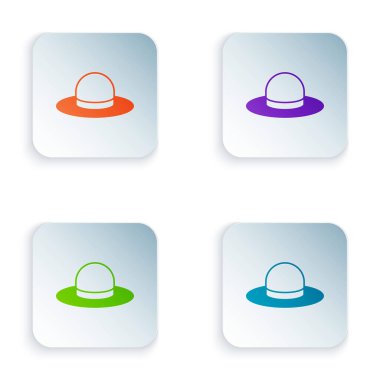 Beyaz arka planda izole edilmiş kurdele ikonlu Renk Adam şapkası. Kare düğmelere renkli simgeleri yerleştir. Vektör