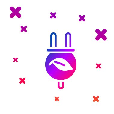 Beyaz arkaplanda yaprak simgesindeki Renkli Elektrik kaydetme bujisi izole edildi. Elektrik tasarrufu. Çevresel koruma. Biyolojik enerji. Kademeli rastgele dinamik şekiller. Vektör