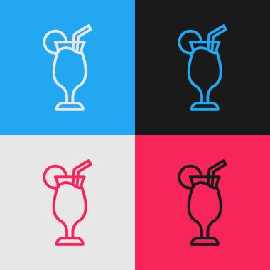 Pop sanat çizgisi Kokteyl ve alkol ikonu renk arkaplanında izole edilmiş. Vektör.