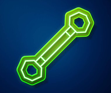 Parlayan neon çizgisi delme simgesi mavi arkaplanda izole edildi. Vektör