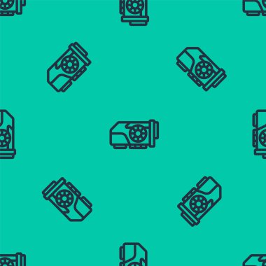 Mavi çizgi Video Grafik Kart simgesi yeşil arkaplanda kusursuz desen izole etti. Vektör