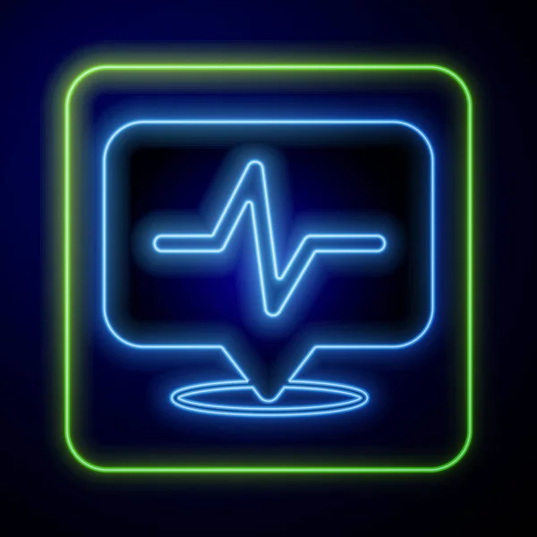 Glowing Neon Heart Rate Icon Isolated Blue Background Heartbeat Sign — Stock Vector