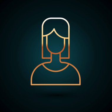 Koyu mavi arka planda izole edilmiş altın çizgili kadın simgesi. Venüs sembolü. Bir kadın ya da organizmanın sembolü. Vektör