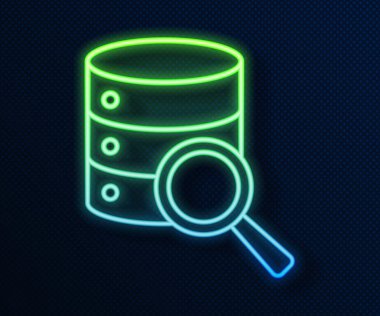 Parlayan neon hattı Sunucu, Data, Web sunucu simgesi mavi arkaplanda izole edildi. Vektör