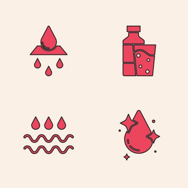 Su damlası, temiz su geri dönüşümü, cam ve dalga ikonuyla bir şişe su. Vektör