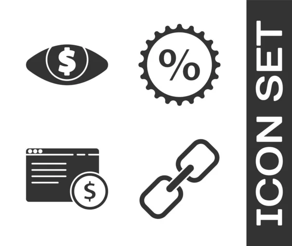 Définir Maillon Chaîne Œil Avec Dollar Achats Ligne Écran Pourcentage — Image vectorielle