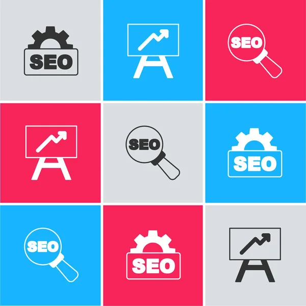 Establecer Optimización Seo Junta Con Gráfico Gráfico Icono Vector — Archivo Imágenes Vectoriales