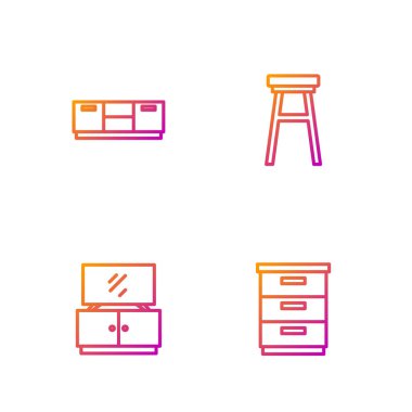 Mobilya sehpası, televizyon masası ve sandalye. Renk simgeleri. Vektör