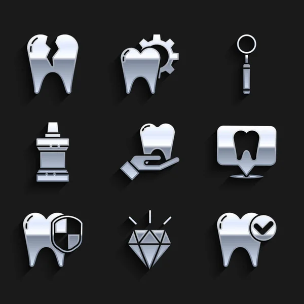 Set Tooth Diamond Teeth Whitening Concept Dental Clinic Location Protection — ストックベクタ