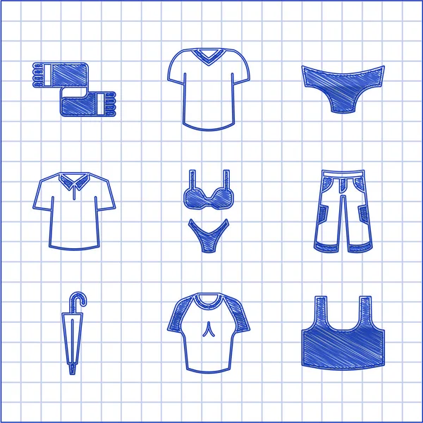 Set Plavky Tričko Tričko Kalhoty Deštník Košile Pánské Spodní Prádlo — Stockový vektor