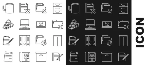 Establecer Línea Cuaderno Blanco Bolígrafo Sobre Eliminar Carpeta Monitor Computadora — Archivo Imágenes Vectoriales