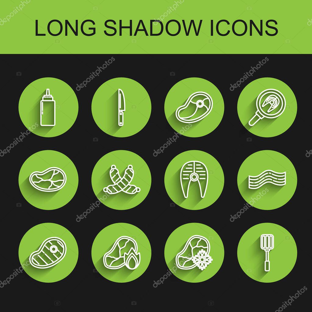 Set line Steak meat Grilled steak and fire flame Sauce bottle Fresh