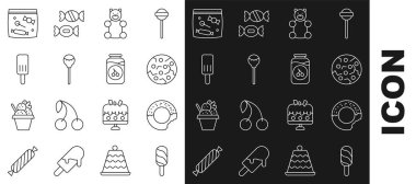 Tatlı ve vişneli reçel ikonu için dondurma ya da bisküvi şekeri şekeri şekeri paketi. Vektör.