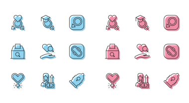 Feminizm Para Büyüyen Kadın Cinsiyet Kondom Kalbi ve Kadın Hijyenik Peçetesi Doğru Oy ve Öğretmen İkonası. Vektör.
