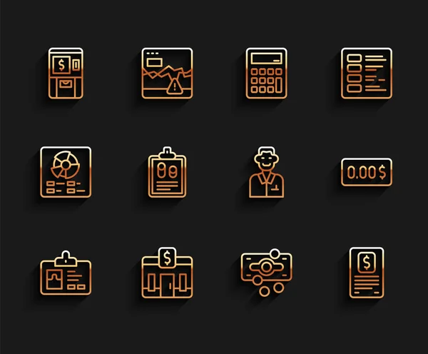 Establecer Línea Identificación Insignia Edificio Del Banco Atm Dinero Pila — Archivo Imágenes Vectoriales