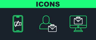 Çevrimiçi ağ çalışıyor, video kamera kapalı ve Freelancer simgesi. Vektör