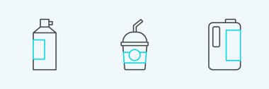 Set line Milk in plastic bottle, Whipped cream and Milkshake icon. Vector