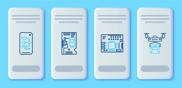 Set Line Electronic Computer Components Motherboard Digital Chip Printed Circuit — Image vectorielle