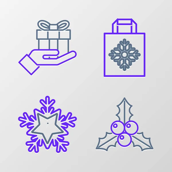 Set Line Branch Viburnum Guelder Rose Snowflake Christmas Paper Shopping — Stockvector